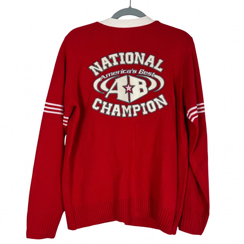 Retro Varsity Cardigan Sweater Red Preppy Cheerleader Y2K Letterman Halloween - Picture 4 of 6